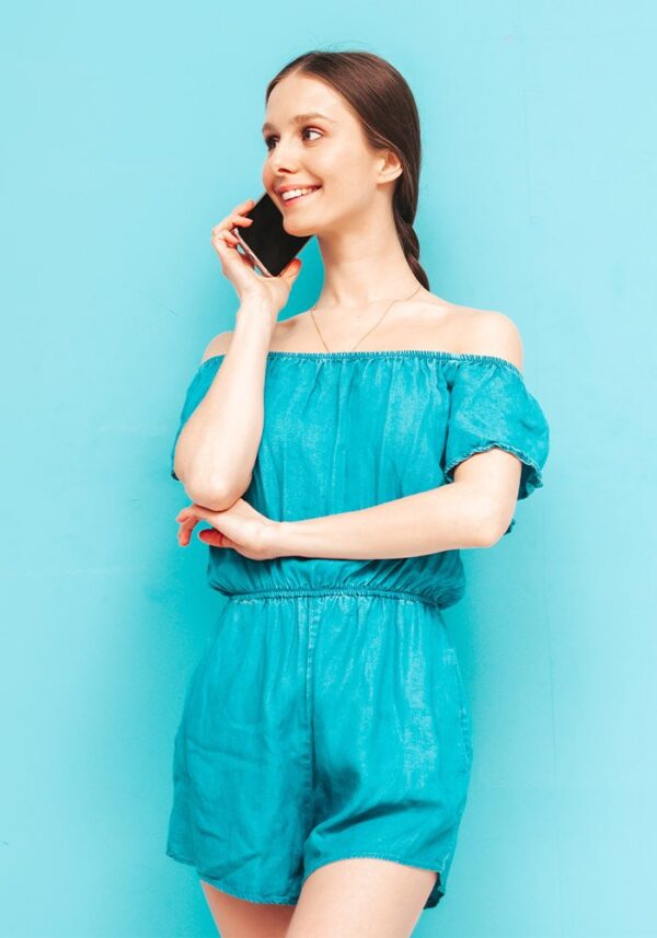 Blue Smoked Solid Shirt Dress
